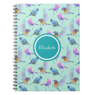 Caderno Espiral Padrão Personalizado de Aves Exóticas Selvagens
