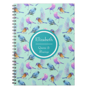 Caderno Espiral Padrão Personalizado de Aves Exóticas Selvagens