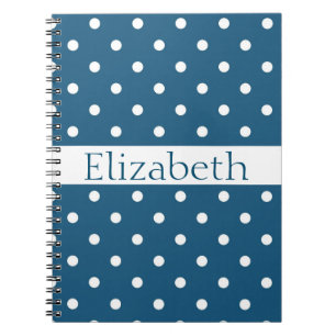 Caderno Espiral Padrão Personalizado de Bolinhas Azul e Branco