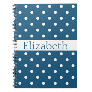 Caderno Espiral Padrão Personalizado de Bolinhas Azul e Branco