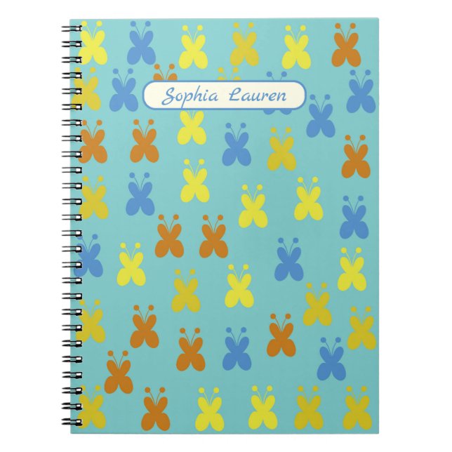 Caderno Espiral Padrão Personalizado de Borboletas (Frente)