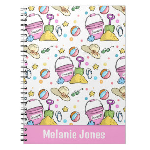 Caderno Espiral Padrão Personalizado de Doodles de Praia de Verão