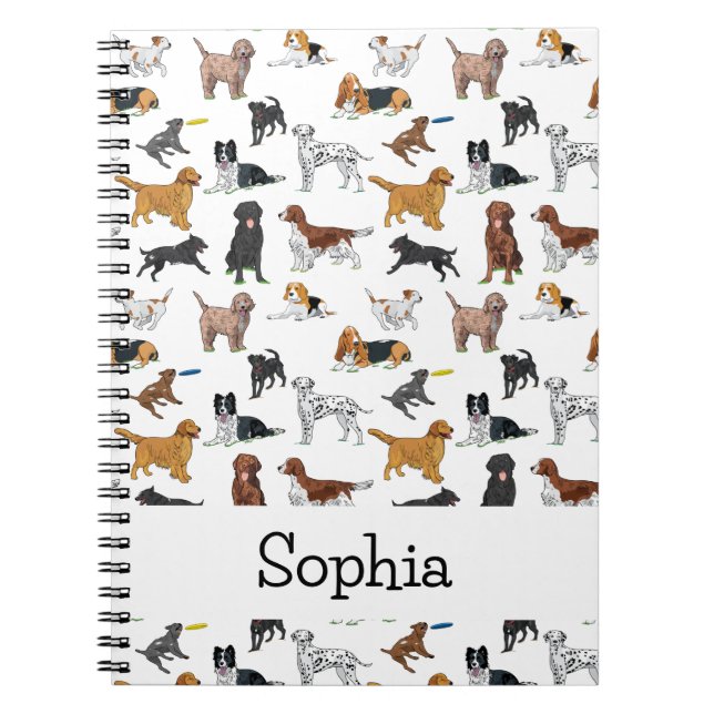 Caderno Espiral Padrão Personalizado de Ilustração de Cães Cutos (Frente)