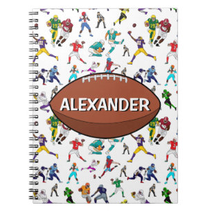 Caderno Espiral Padrão Personalizado de Ilustrações de Futebol