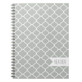 Caderno Espiral Padrão personalizado de quatrefoil de Cinzas leves