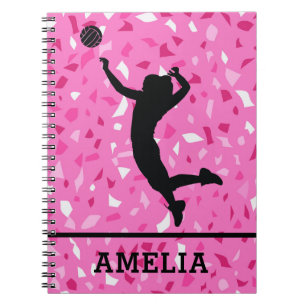 Caderno Espiral Padrão Personalizado De Voleibol E Terrazzo Rosa