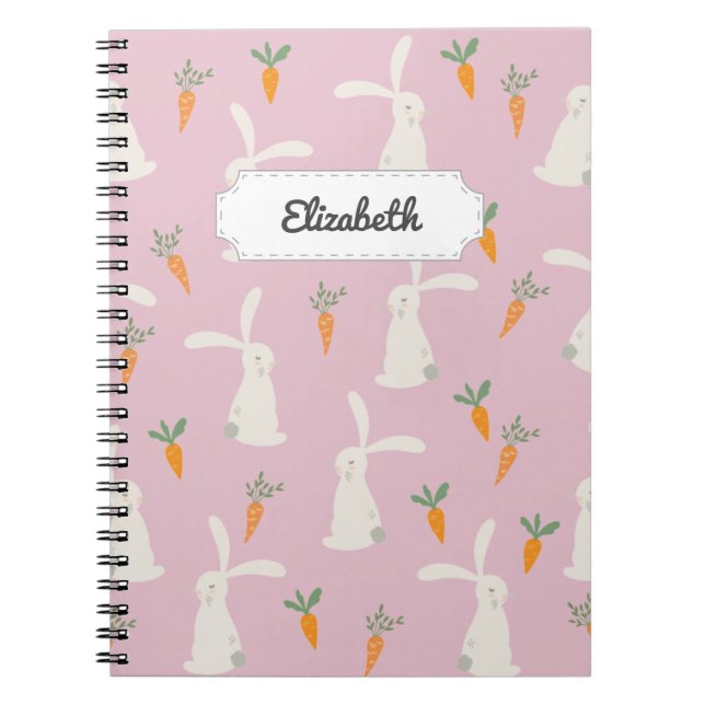 Caderno Espiral Padrão Personalizável de Cenoura de Coelho Cortado (Frente)