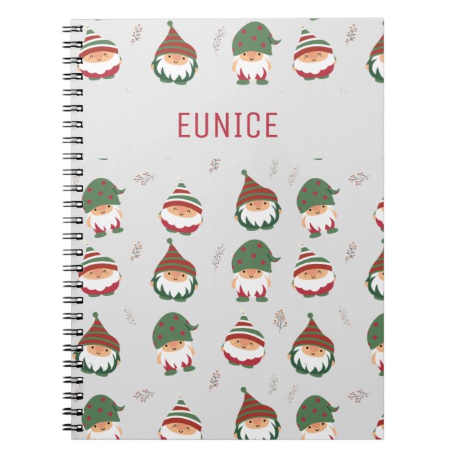 Caderno Espiral Padrão Personalizável do Chubby de Natal Elves (Frente)