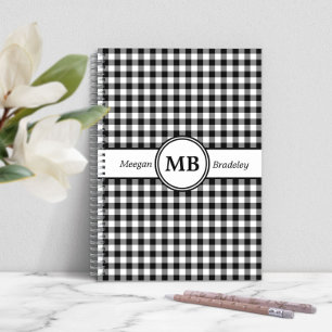 Caderno Espiral Padrão Preto e Branco de Monograma Moderno