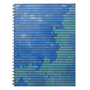 Caderno Espiral Padrão quadrado abstrato Azul
