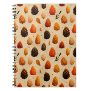 Caderno Espiral Padrão Quente de Pinecones de Inverno