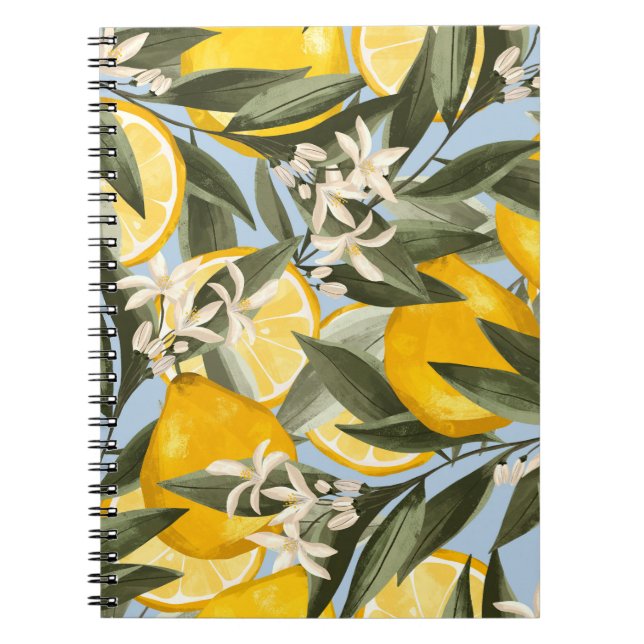 Caderno Espiral Padrão refinado com frutas amarelas de bergamota,  (Frente)