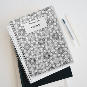 Caderno Espiral Padrão repetitivo preto&branco com nome