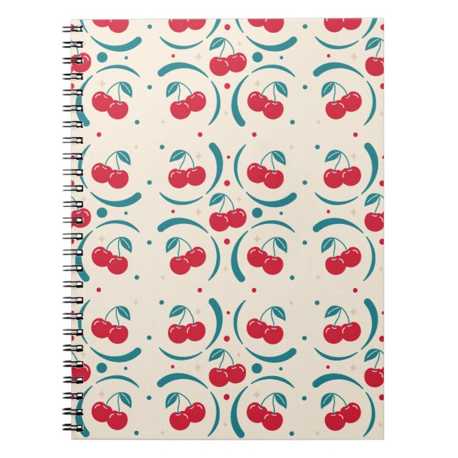Caderno Espiral Padrão Retro de Cereja Doce  (Frente)