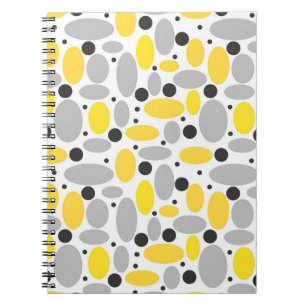 Caderno Espiral padrão retrô de feijão cinza amarelo para decoraçã