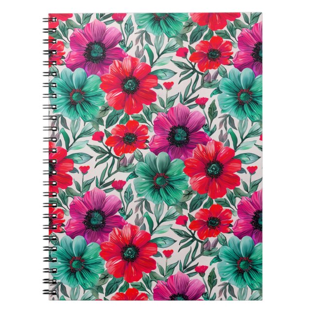 Caderno Espiral Padrão retro de moda russa floral (Frente)