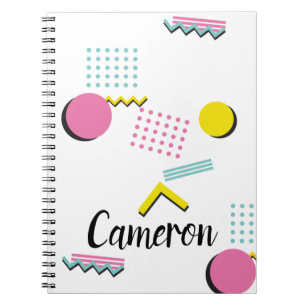 Caderno Espiral Padrão Retro Memphis dos Anos 90 com Nome Personal