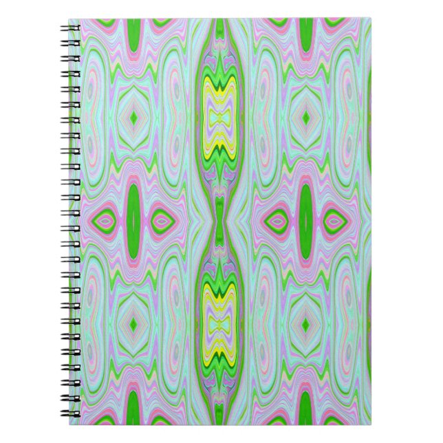 Caderno Espiral Padrão retroAbstrato cor-de-rosa, Verde limão e ág (Frente)