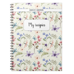 Caderno Espiral Padrão romântico de flor selvagem