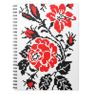 Caderno Espiral Padrão Russo Rosa vermelho&preto