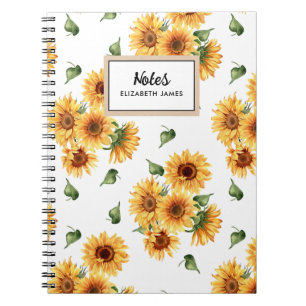 Caderno Espiral Padrão Rustic Watercolor Girassol Personalizado