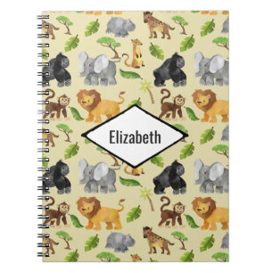 Caderno Espiral Padrão Selvagem de Safari Animal Selvagem de Aquar