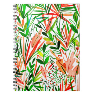 Caderno Espiral Padrão sem costura aquarelas com folhas exóticas