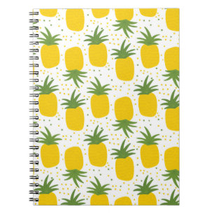 Caderno Espiral Padrão sem costura com abacaxi. Ananás amarelo