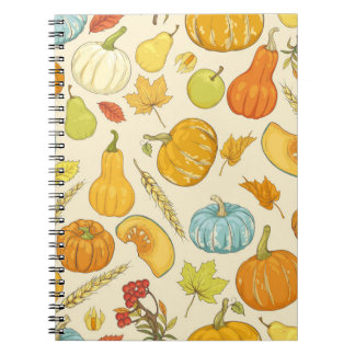 Caderno Espiral Padrão sem costura com abóboras, folhas de outono,