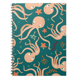Caderno Espiral Padrão sem costura com animais oceânicos subaqu