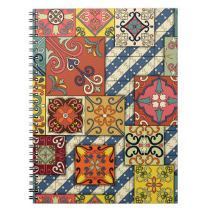 Caderno Espiral Padrão sem costura com azulejos portugueses em ta