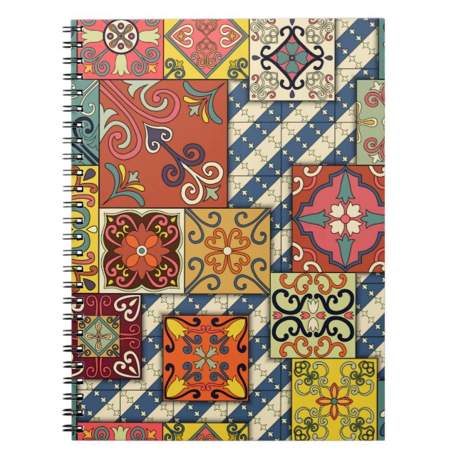 Caderno Espiral Padrão sem costura com azulejos portugueses em tal (Frente)