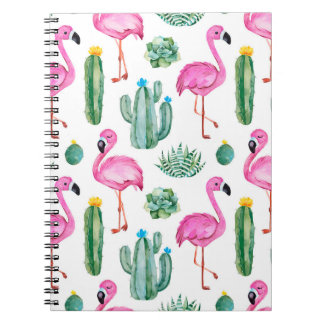 Caderno Espiral Padrão sem costura com cacto de aquarela verde, ta