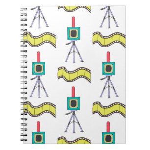 Caderno Espiral Padrão sem costura com câmeras e fitas de filme