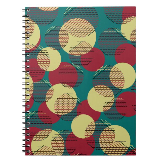 Caderno Espiral Padrão sem costura com círculos e linhas.  (Frente)