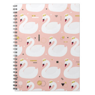 Caderno Espiral Padrão sem costura com cisnes brancas giras. Todo