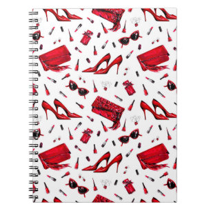 Caderno Espiral Padrão sem costura com coisas de menina em cor ve
