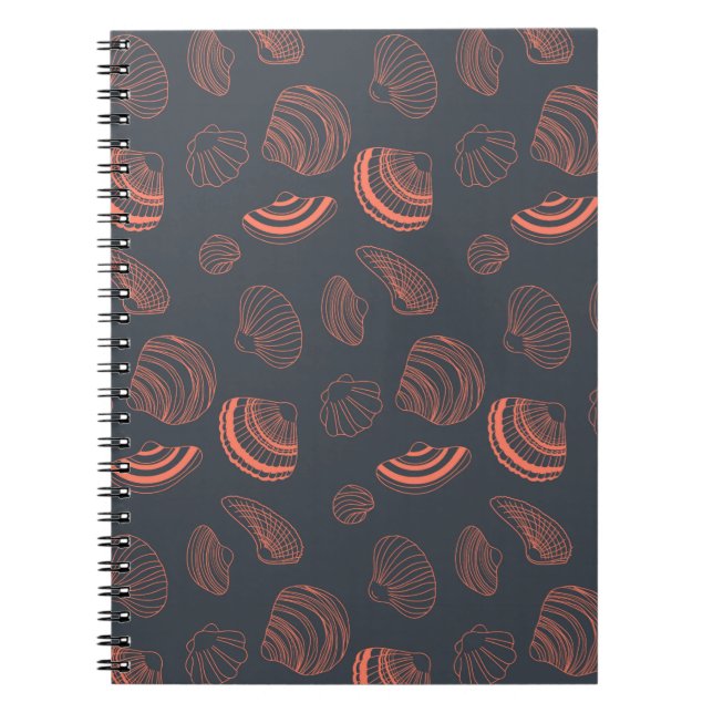 Caderno Espiral Padrão sem costura com conchas marinhas (Frente)