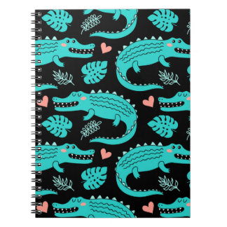Caderno Espiral Padrão sem costura com crocodilos de desenho anima