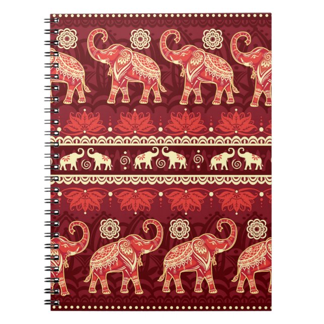 Caderno Espiral Padrão sem costura com elefantes  (Frente)