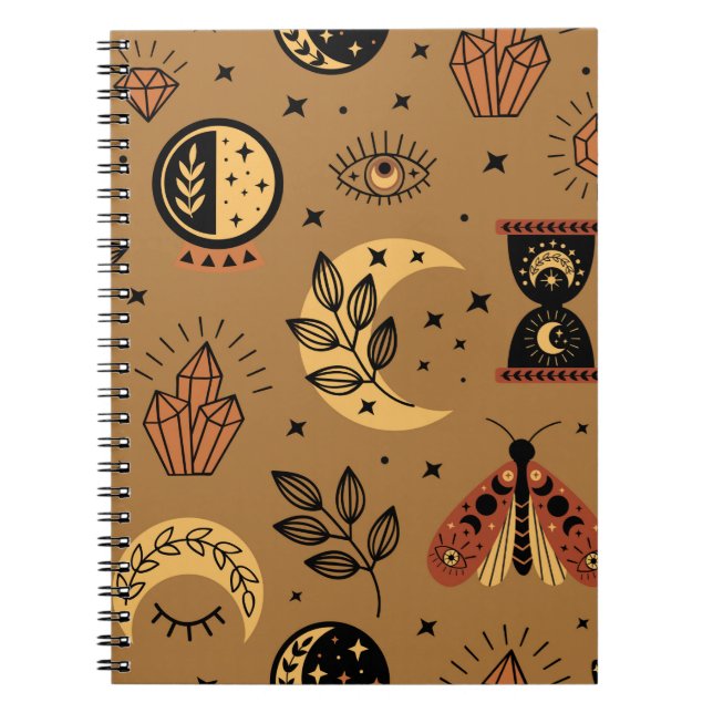 Caderno Espiral padrão sem costura com elementos mágicos (Frente)