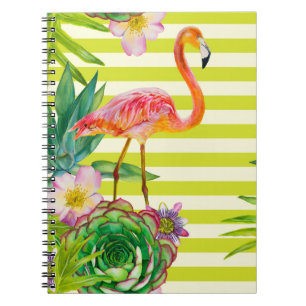 Caderno Espiral padrão sem costura com flamingo rosa e tr exótico