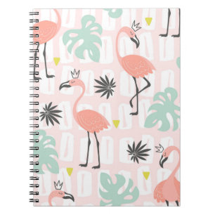 Caderno Espiral Padrão sem costura com flamingos cor-de-rosa e pal