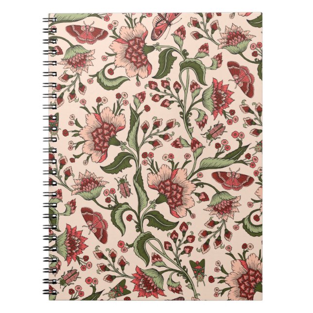 Caderno Espiral Padrão sem costura com flores de fantasia, parede  (Frente)