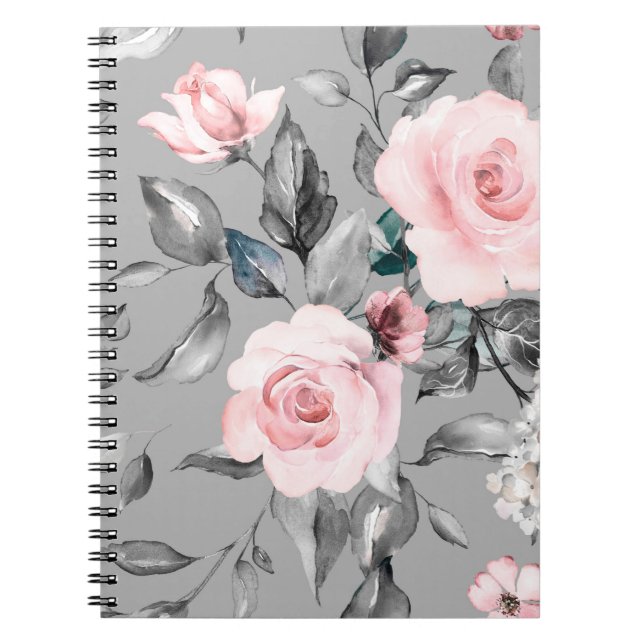 Caderno Espiral Padrão sem costura com flores e folhas de primaver (Frente)