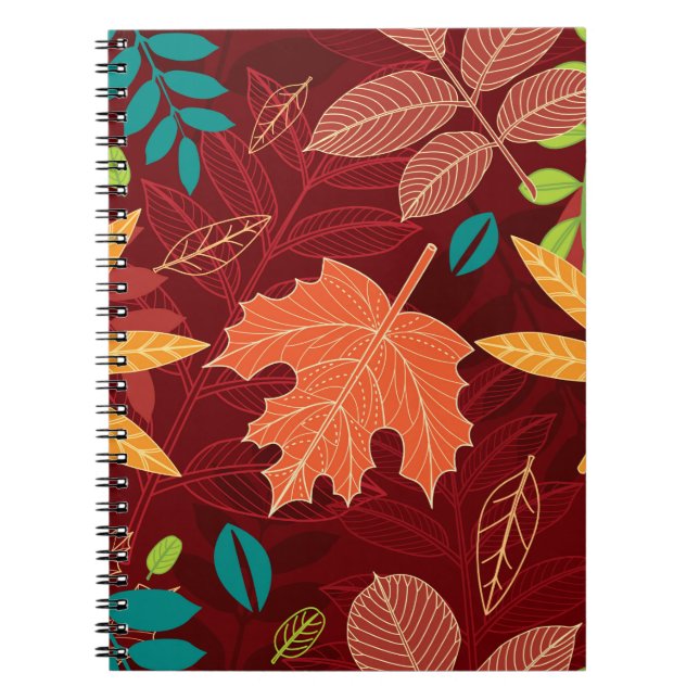 Caderno Espiral Padrão sem costura com folhas de outono  (Frente)
