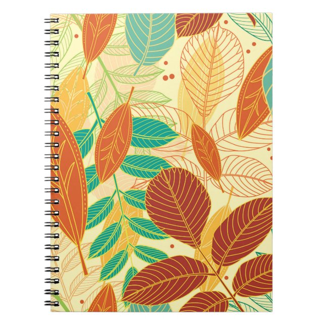 Caderno Espiral Padrão sem costura com folhas de outono  (Frente)