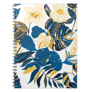 Caderno Espiral Padrão sem costura com folhas e flores tropicais