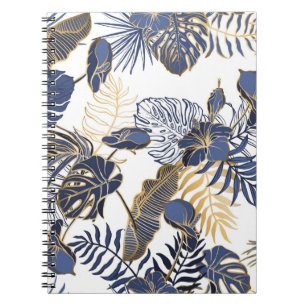Caderno Espiral Padrão sem costura com folhas tropicais exóticas