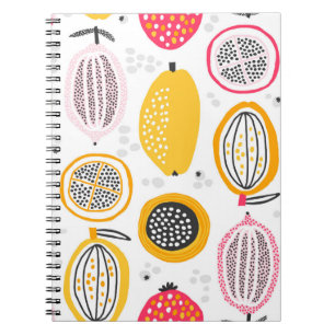 Caderno Espiral Padrão sem costura com frutas exóticas desenhadas
